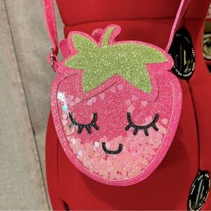 Kawaii pink glitter strawberry cute face- shakeable hearts confetti girls purse